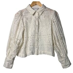 House of Harlow 1960 Eyelet Embroidered‎ Cotton Blouse Womens Size Small Chic